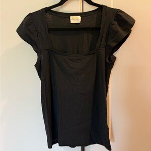 Nation LTD Black Short Sleeve Square Neck Women's Top